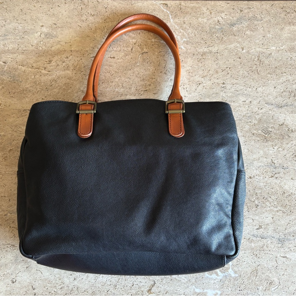 Mark & Graham Black Tote with Tan Handles